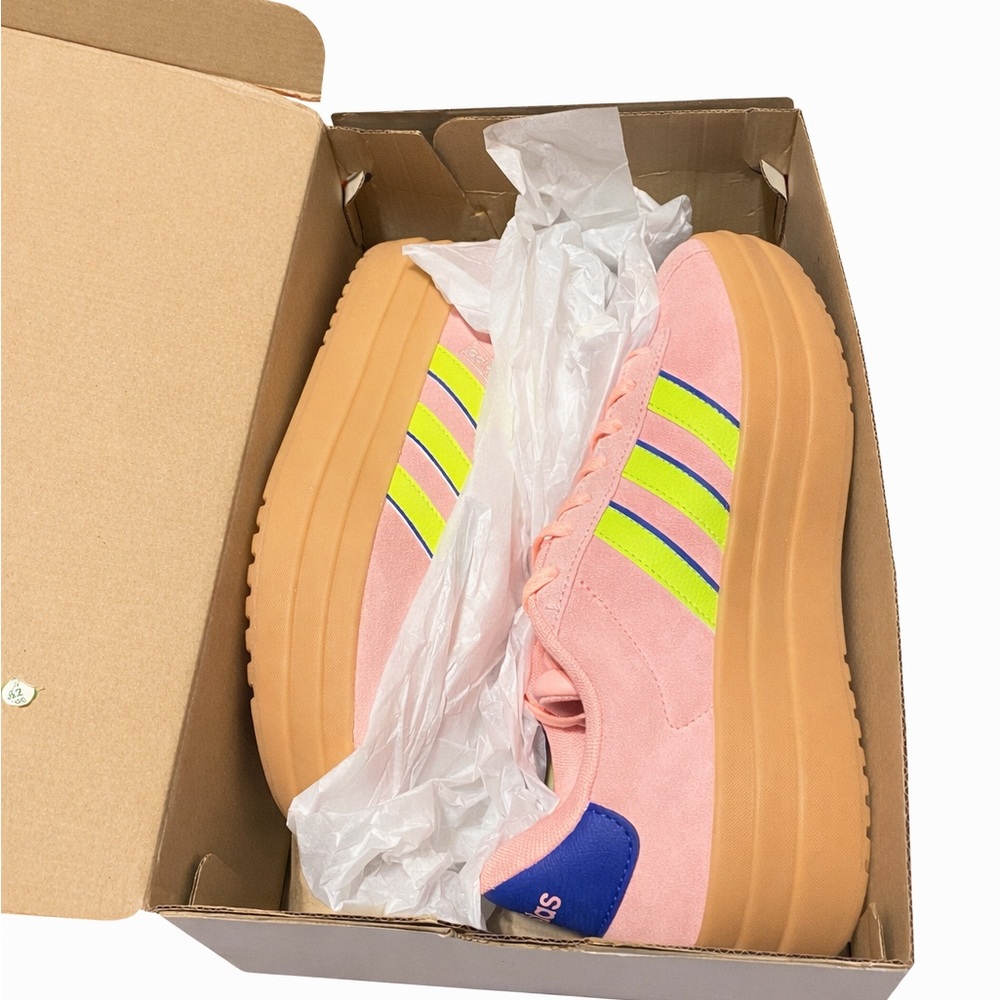 Adidas Women's Pink and Neon Green Sneakers - Picture 4 of 6